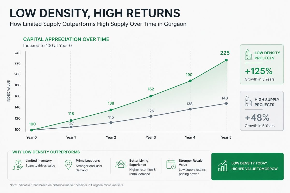 Gurgaon real estate investment growth low density projects appreciation graph