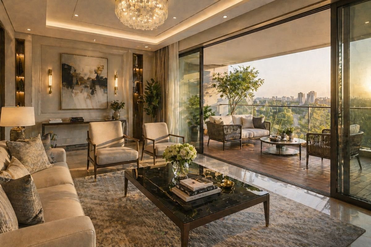 3 BHK apartment interior with large balcony Godrej Meridien Gurgaon