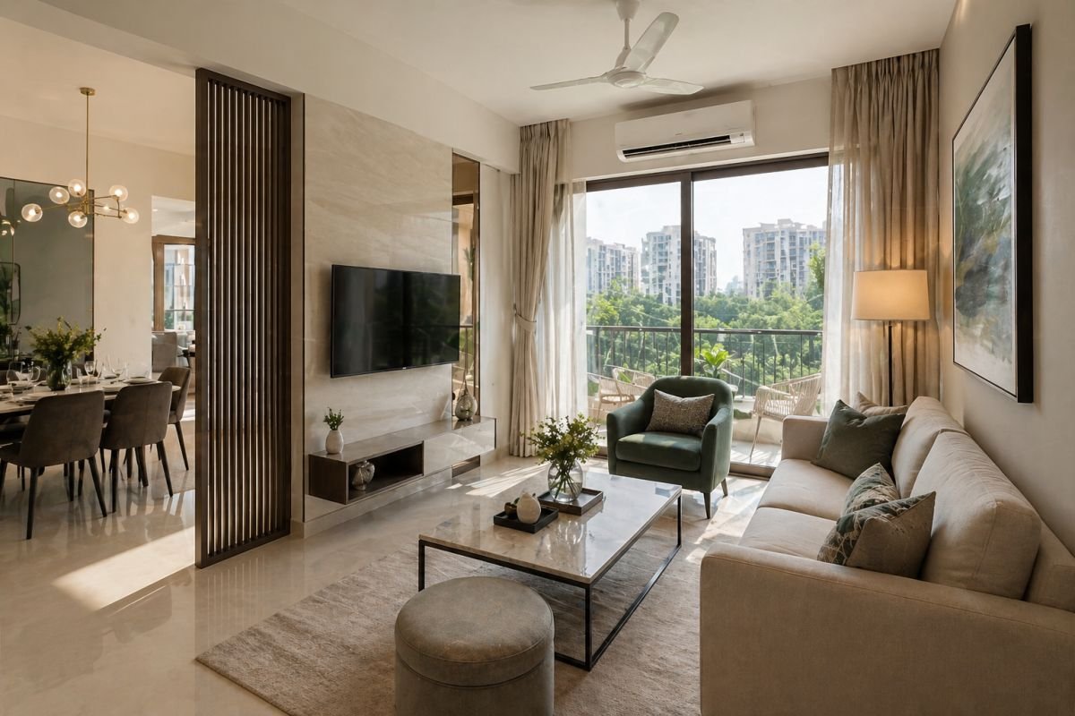 Godrej Oasis apartment interior modern 2 BHK Gurgaon sunlight balcony