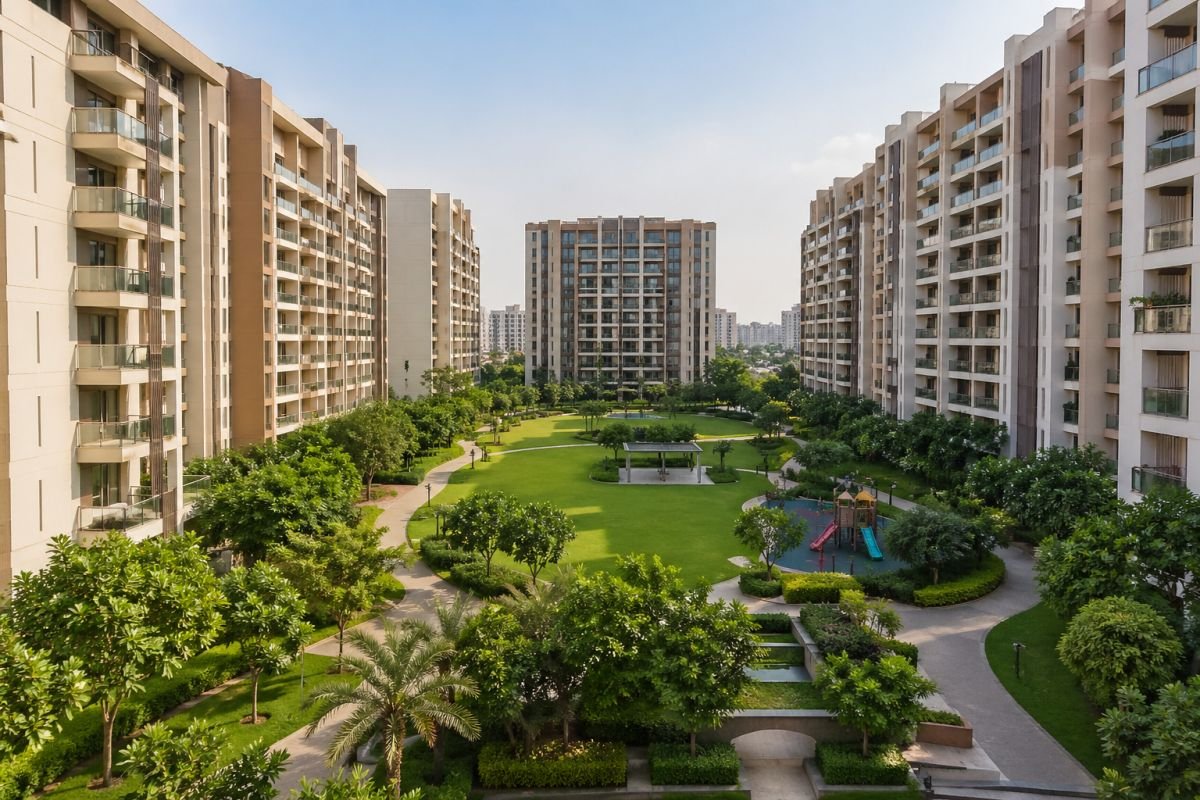 Godrej Oasis central courtyard 1.5 acre open green space Gurgaon