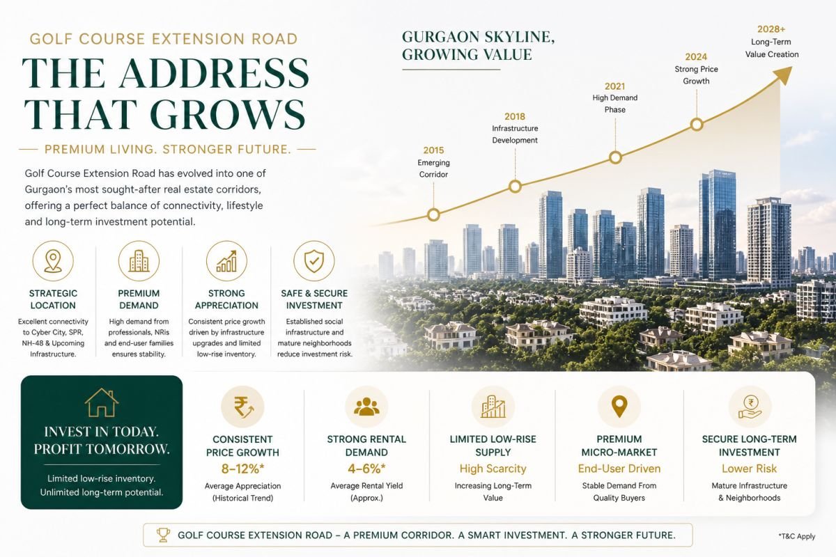 Golf Course Extension Road luxury real estate investment growth infographic