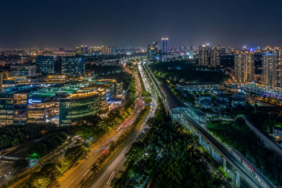 Golf Course Road Gurgaon connectivity Cyber Hub metro NH48 aerial view