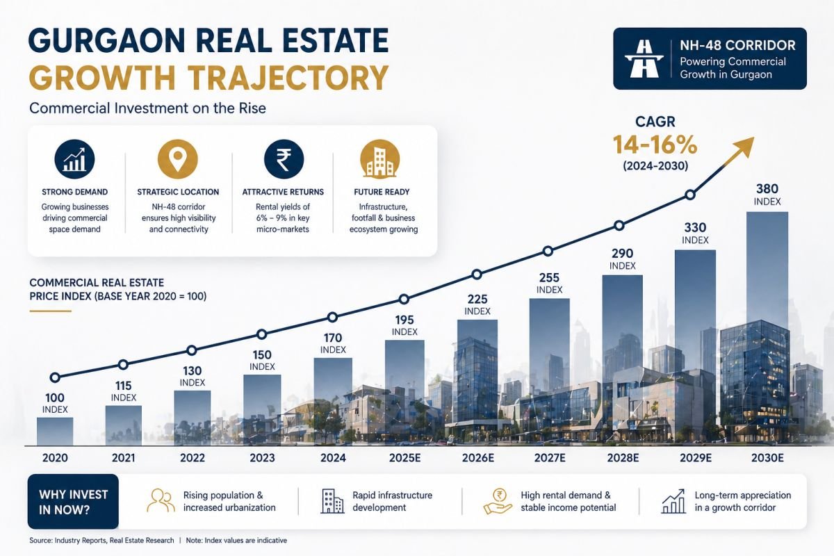 commercial property growth Gurgaon NH-48 investment trend upward graph