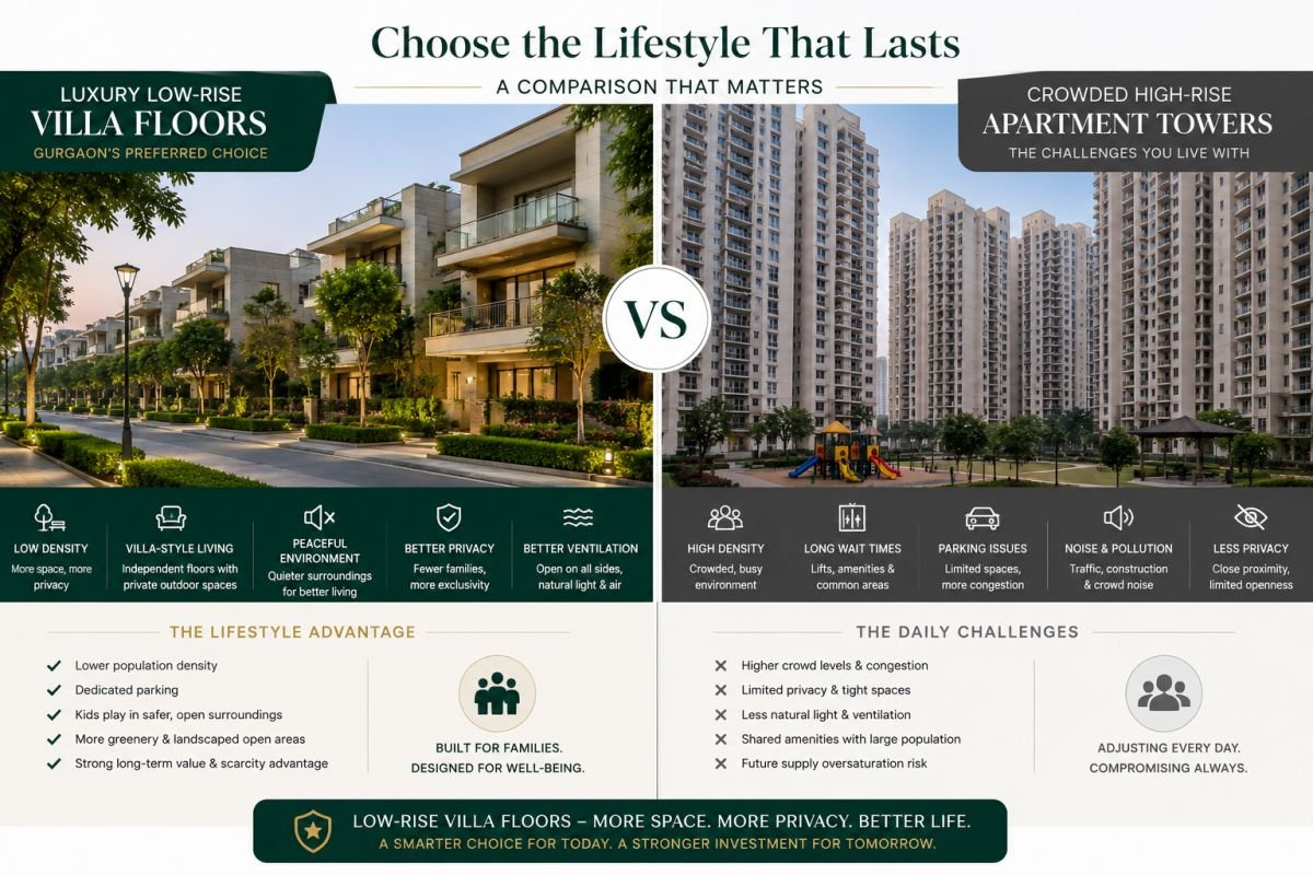 Independent low-rise floors compared with high-rise apartments in Gurgaon