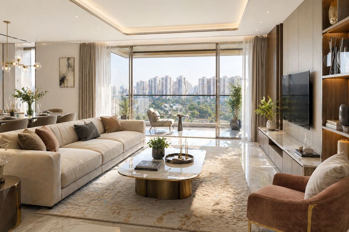 spacious modern living room Indiabulls Gulmohar Avenue Gurgaon apartment interior