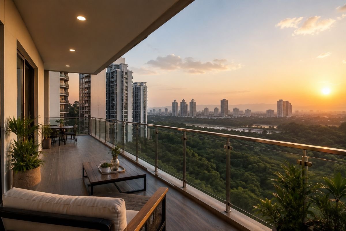 Wide balcony view from luxury apartment at Ireo Skyon Gurgaon