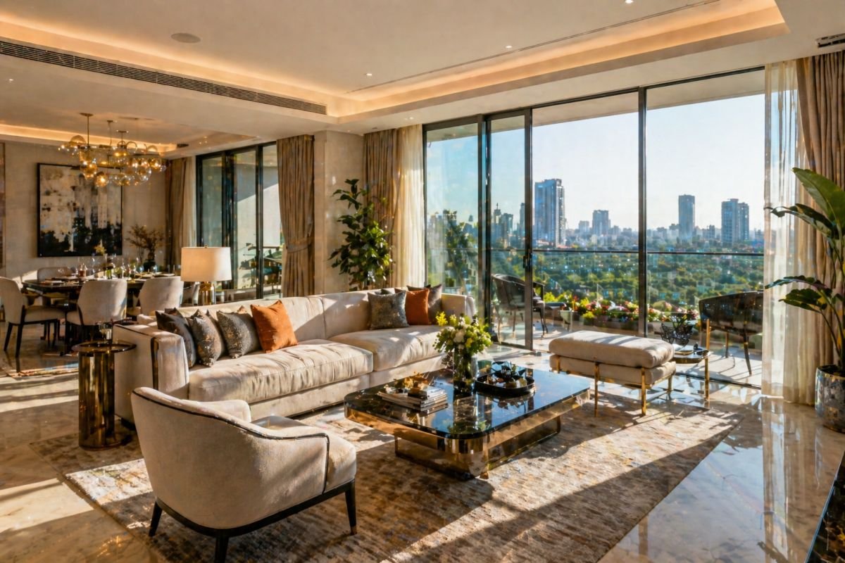 luxury apartment interior Gurgaon Silverglades The Ivy living room balcony