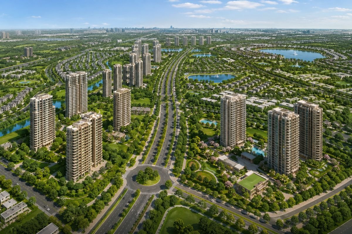 M3M 111 township aerial view showing low density luxury development Gurgaon
