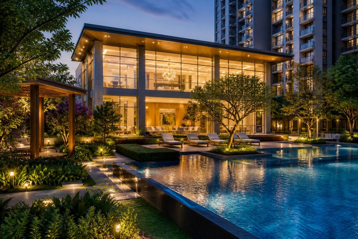 M3M Escala amenities clubhouse pool landscaped garden