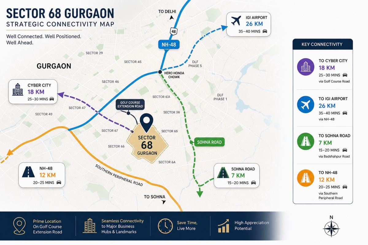 Connectivity from M3M Ikonic to IGI Airport Cyber City Sohna Road