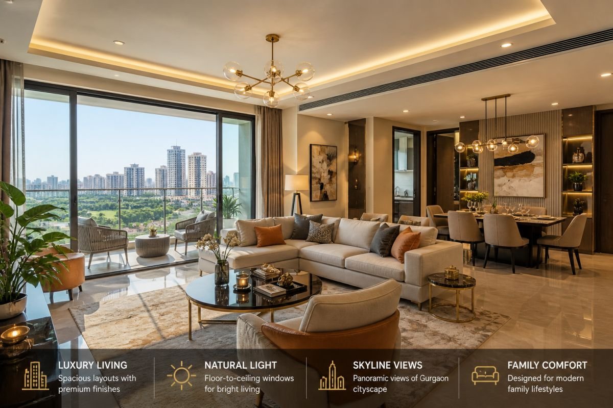 M3M Latitude luxury apartment interior living room balcony skyline Gurgaon