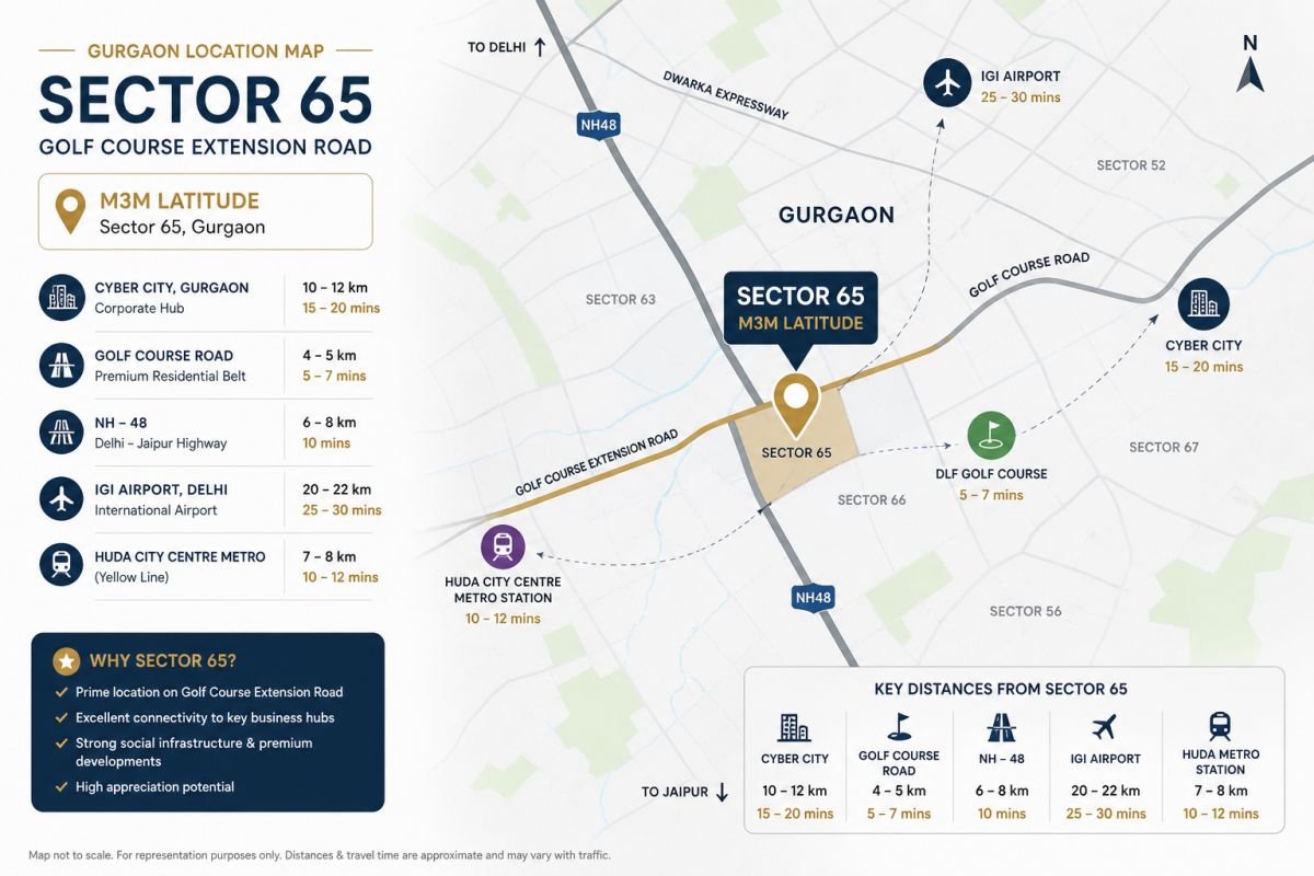 M3M Latitude Sector 65 Gurgaon location map Golf Course Extension Road connectivity