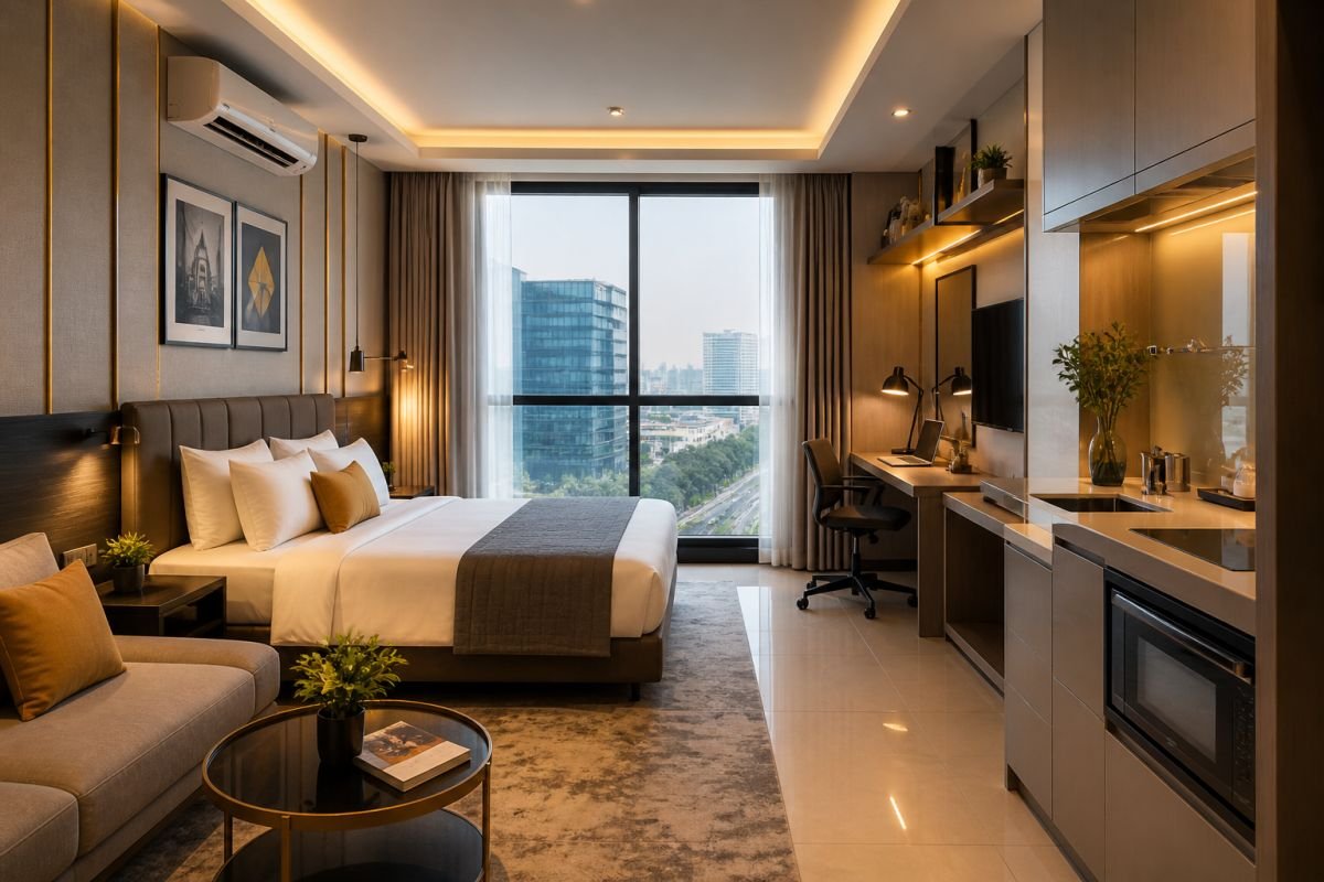 studio apartment interior M3M My Den Sector 67 Gurgaon furnished modern layout
