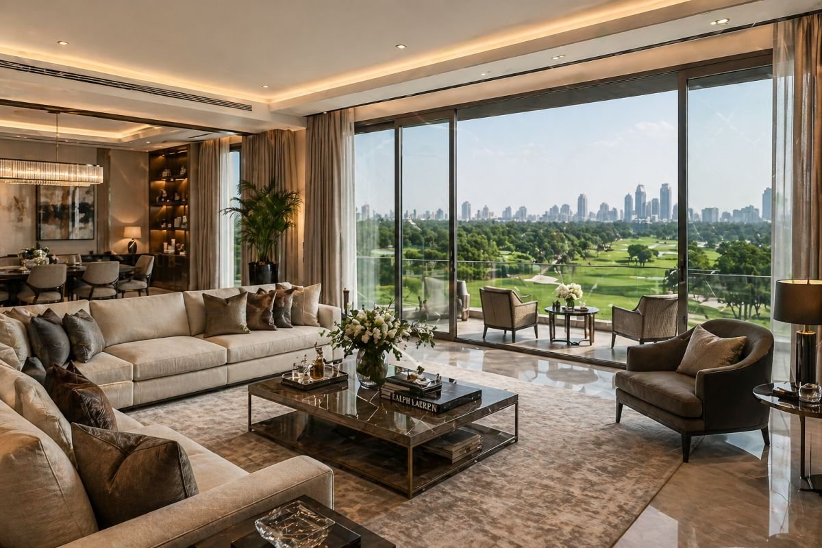 Luxury living room interior M3M Polo Suites golf facing apartment Gurgaon