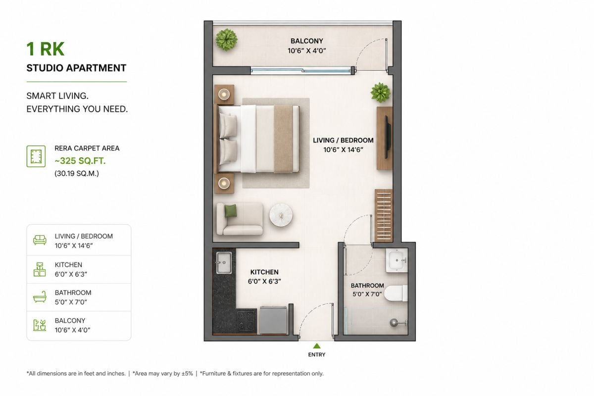 M3M Sierra 68 studio apartment floor plan 1RK layout Gurgaon