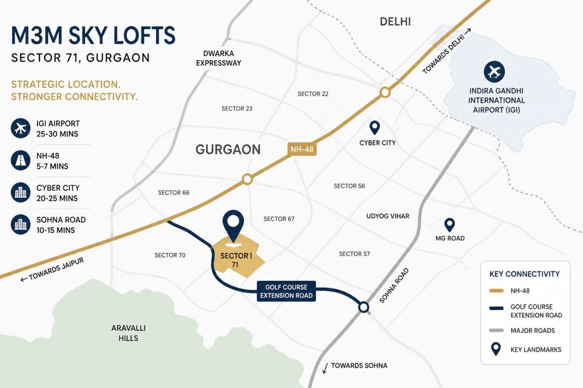 Sector 71 Gurgaon map Golf Course Extension Road NH48 IGI Airport connectivity