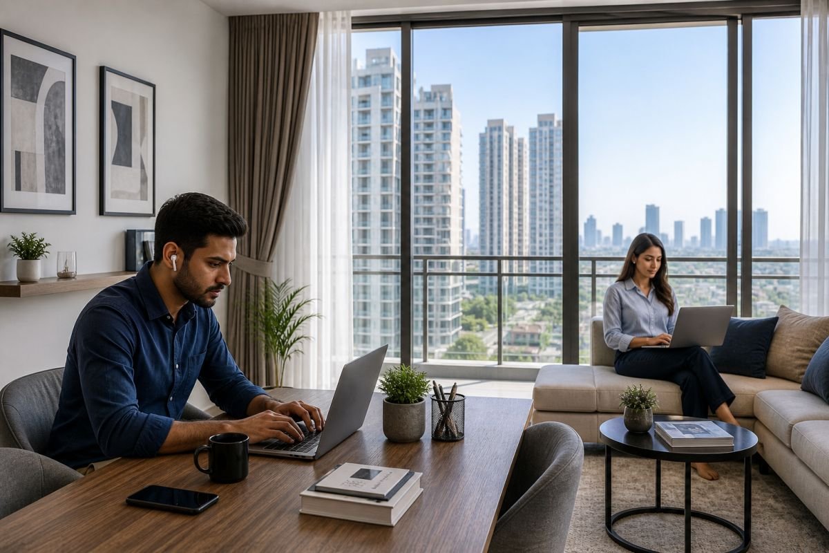 working professionals living in studio apartment Gurgaon modern lifestyle