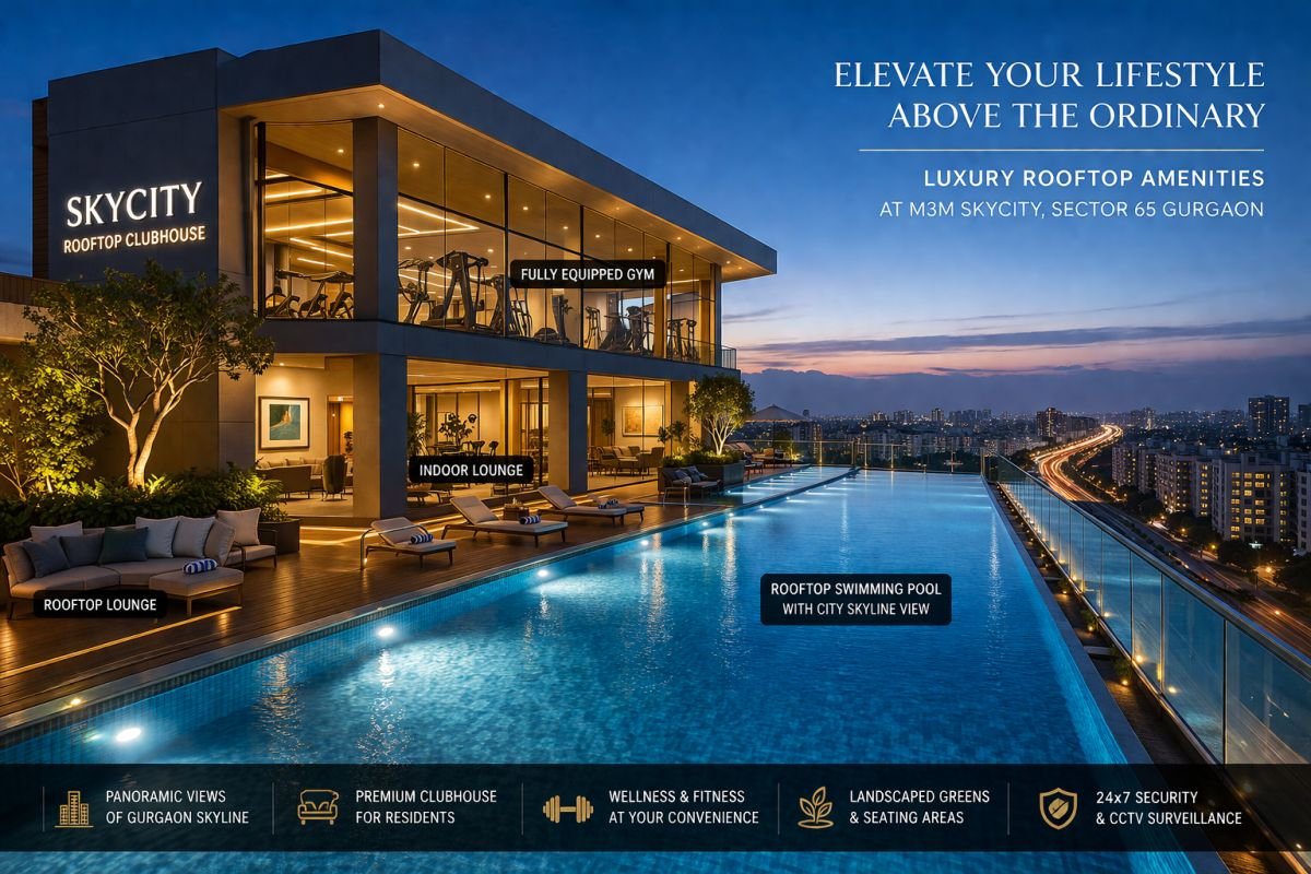 Rooftop swimming pool and clubhouse at M3M Skycity Sector 65 Gurgaon