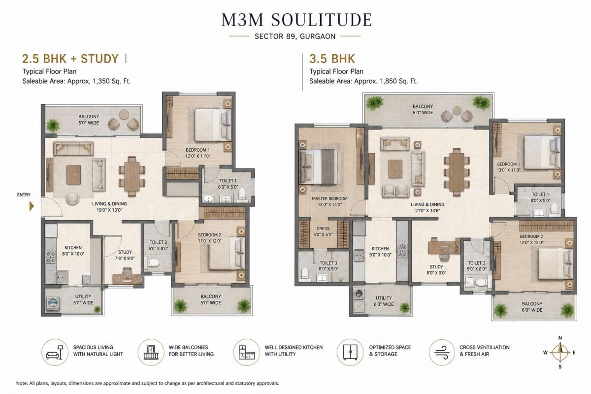 M3M Soulitude floor plan 2.5 BHK and 3.5 BHK layout