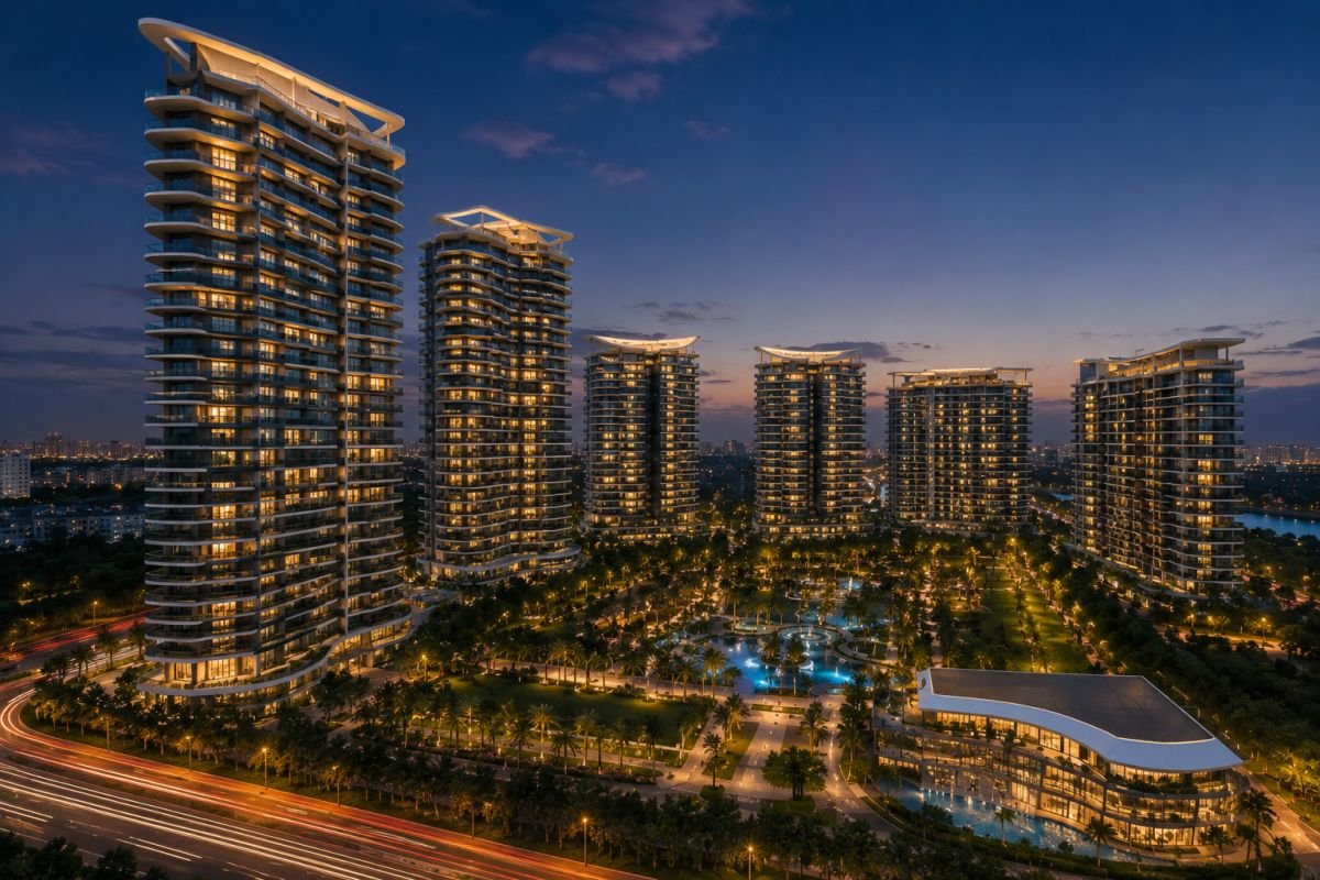 Evening skyline view of M3M The Marina Gurgaon