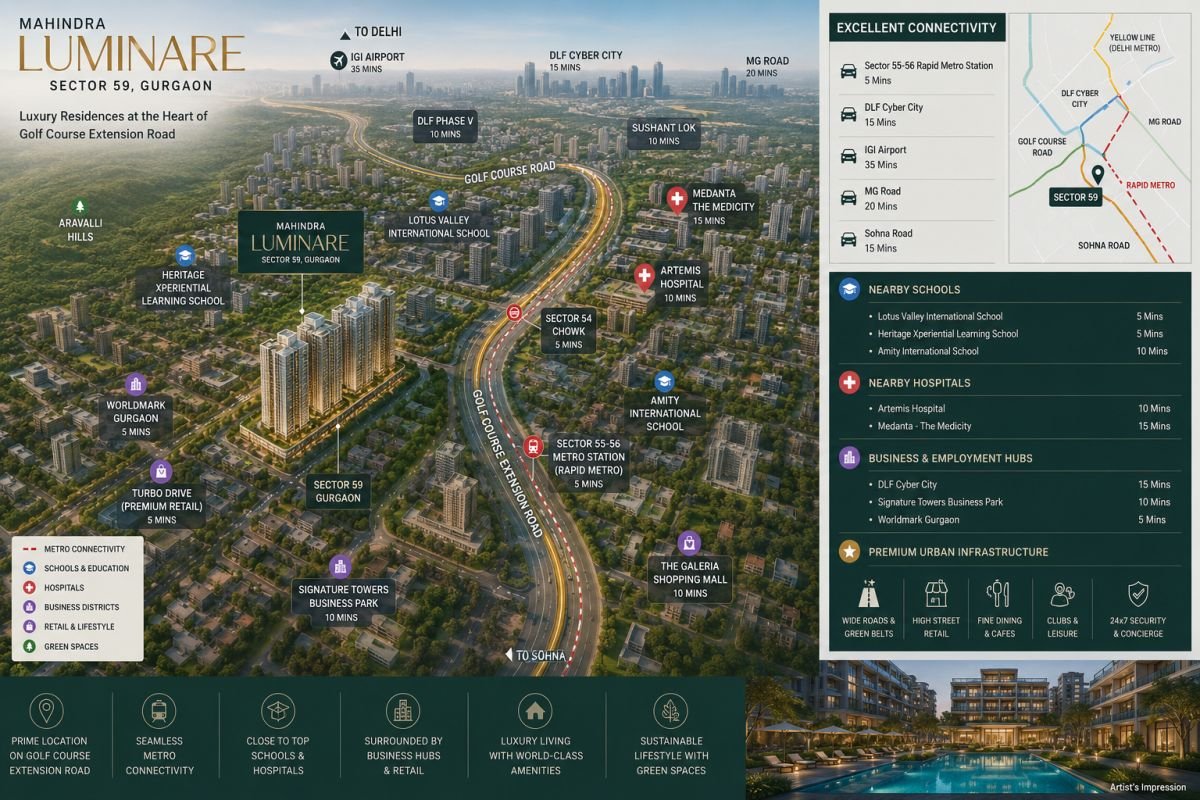 Mahindra Luminare location on Golf Course Extension Road Gurgaon