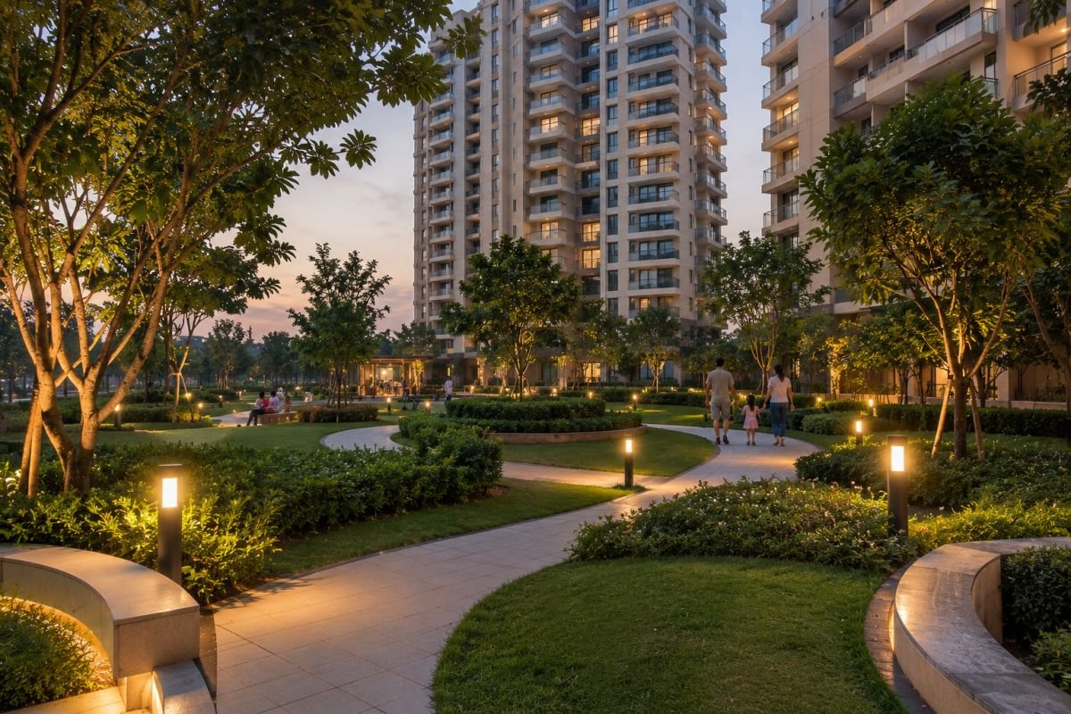 Mature landscaped greenery inside Adani M2K Oyster Grande Gurgaon