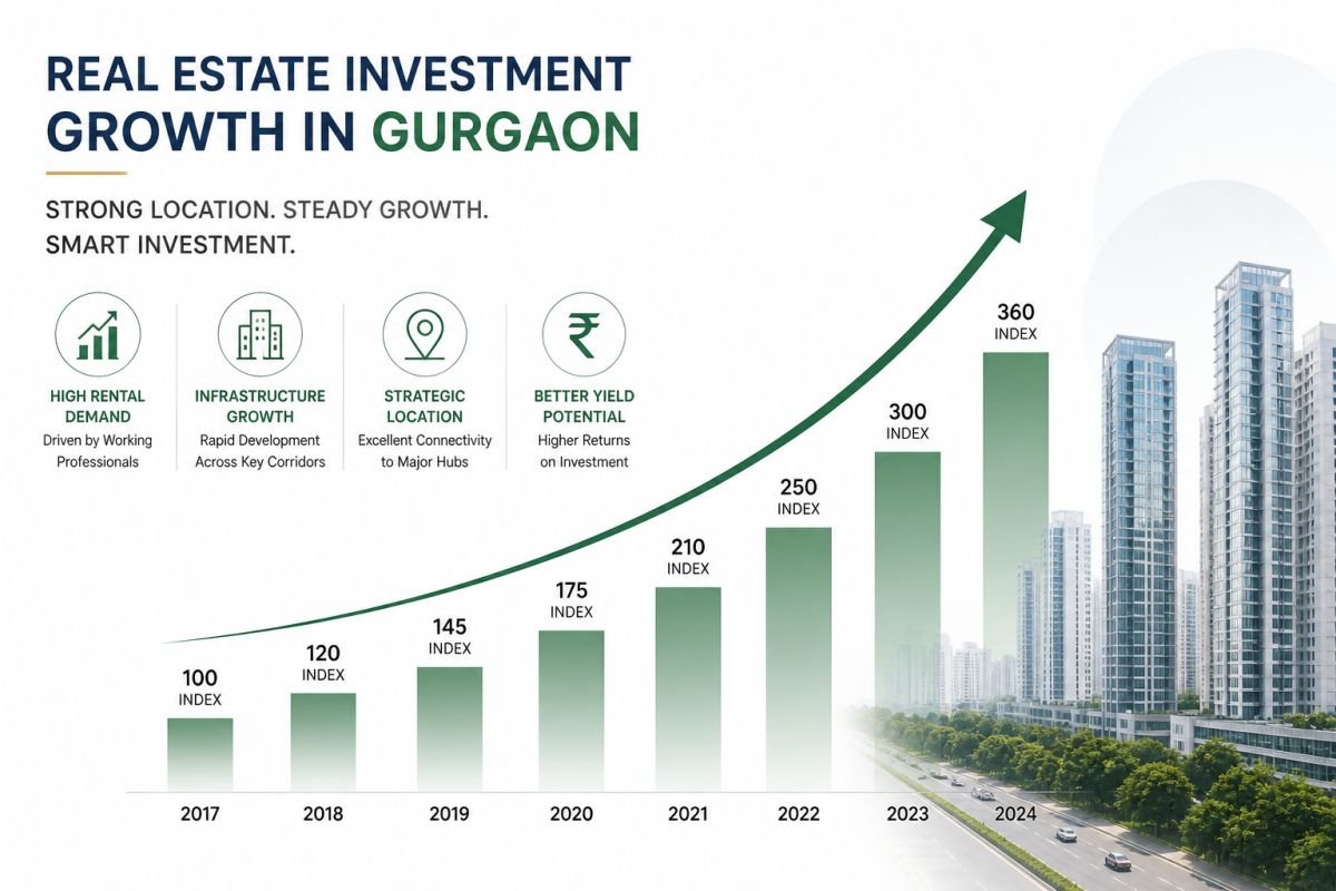 real estate investment growth graph studio apartments Gurgaon rental yield concept