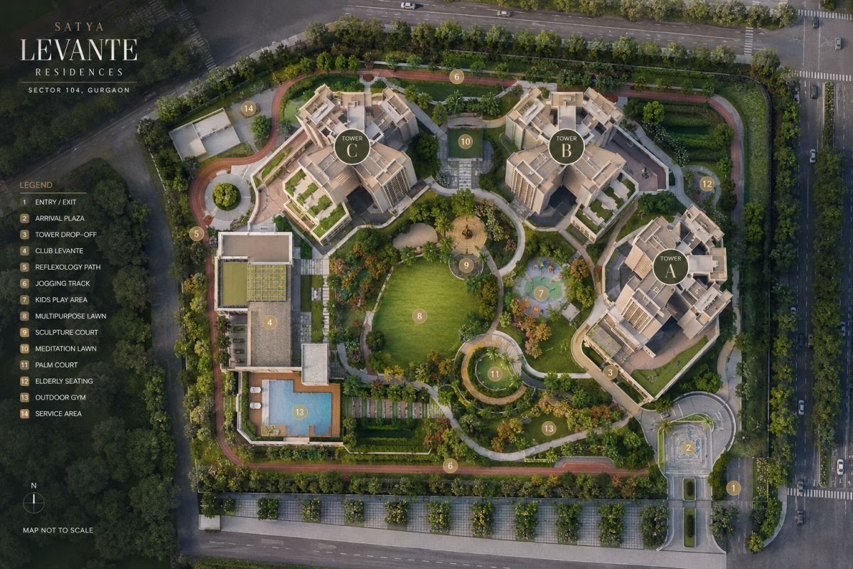Satya Levante Residences master plan with towers open spaces and clubhouse