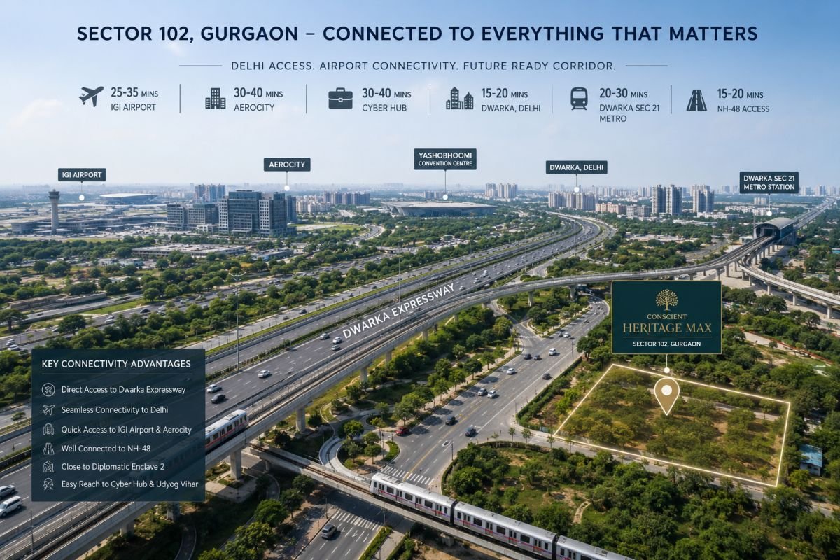 Sector 102 Gurgaon connectivity towards IGI Airport and Delhi business districts