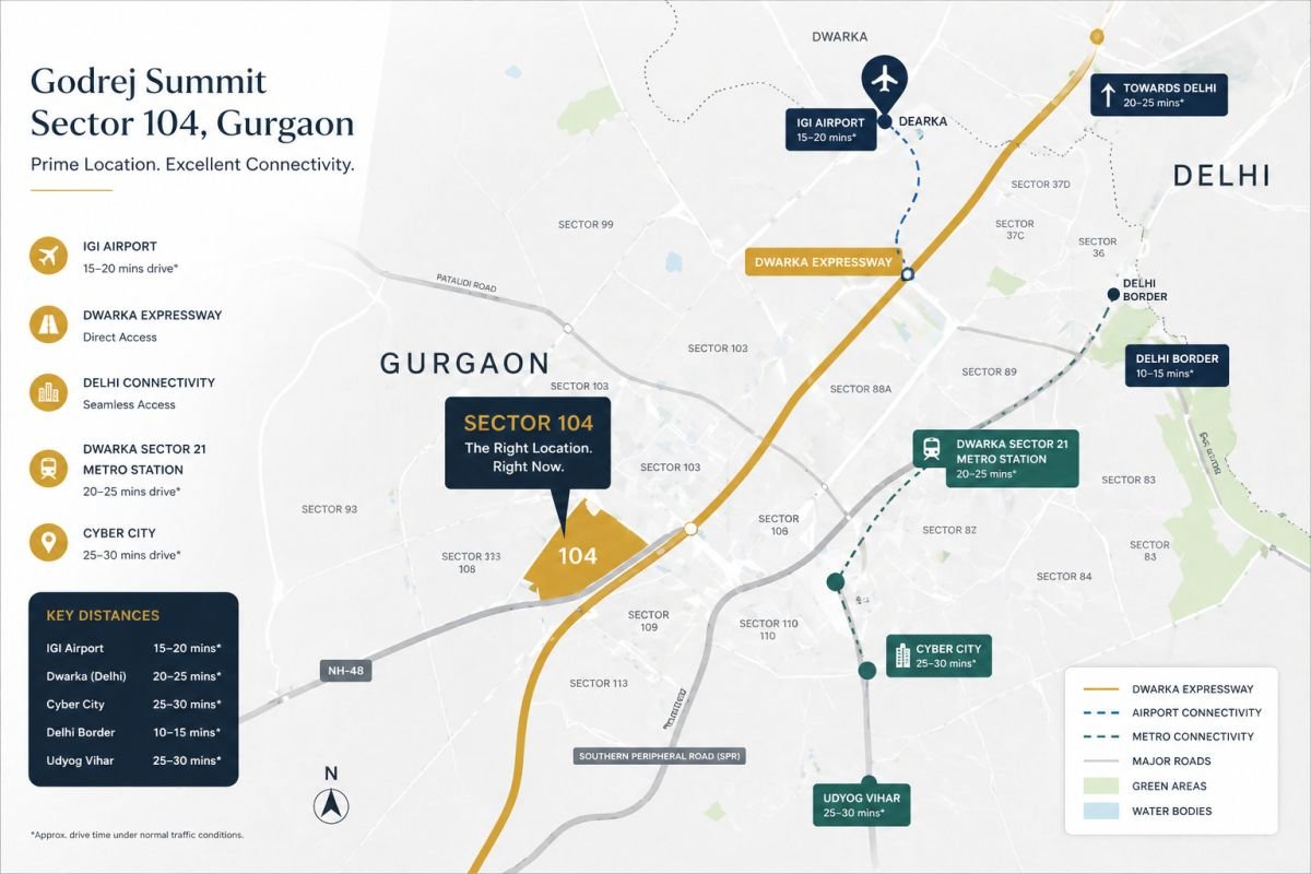 Sector 104 Gurgaon location map near Dwarka Expressway IGI Airport Delhi