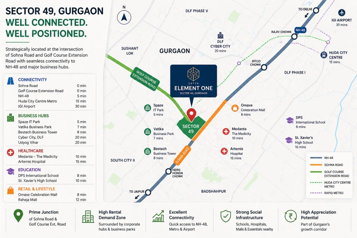 Sector 49 Gurgaon map Sohna Road Golf Course Extension connectivity