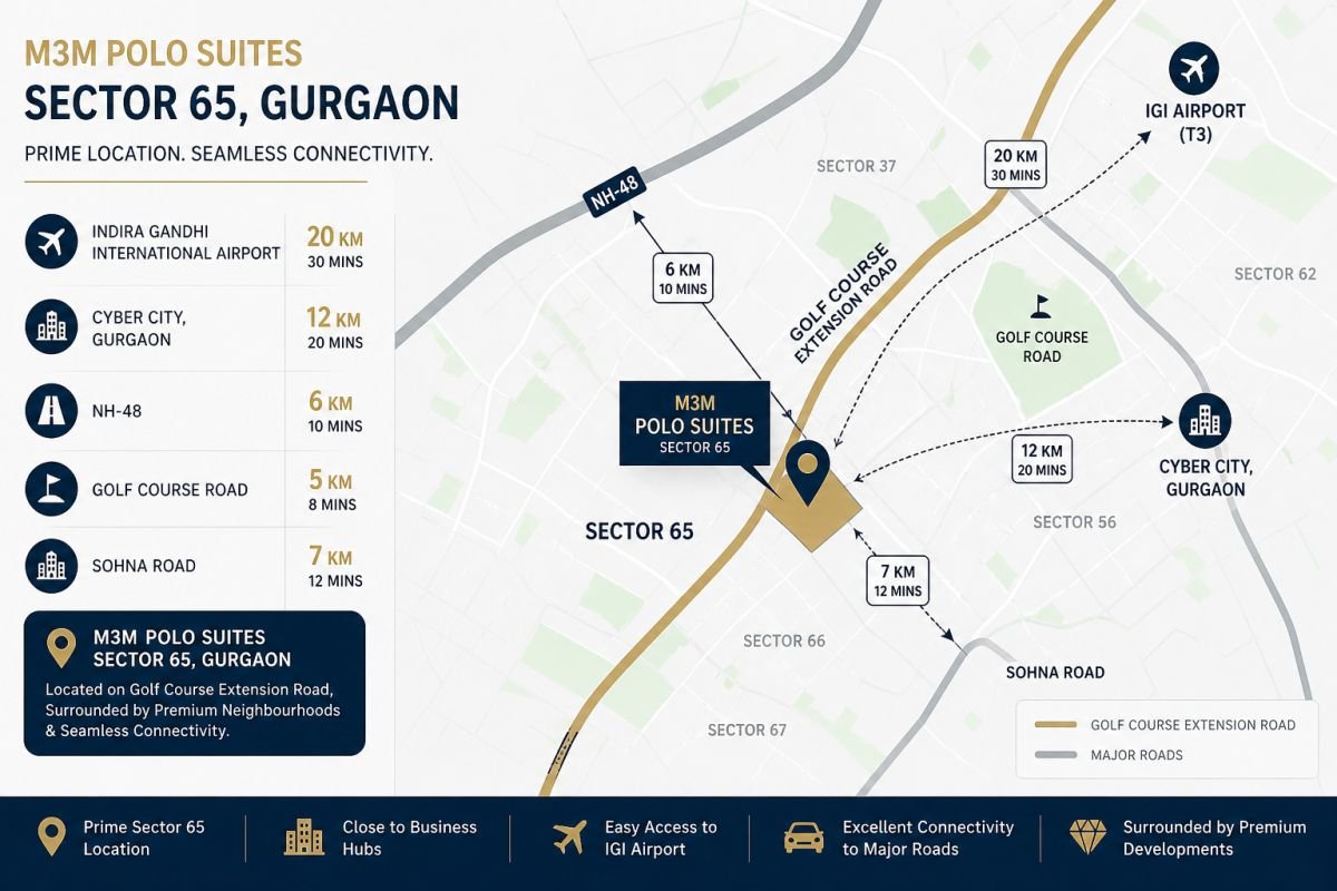 Sector 65 Gurgaon location map Golf Course Extension Road connectivity IGI Airport