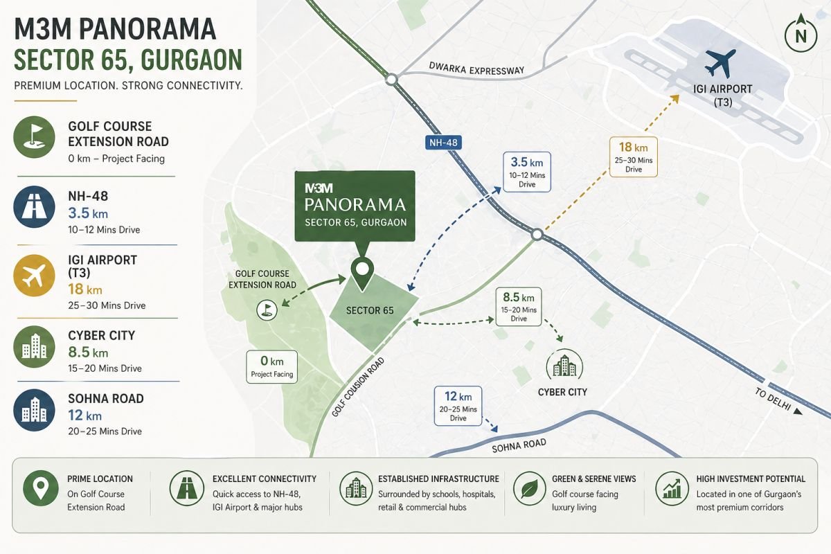 Sector 65 Gurgaon map Golf Course Extension Road connectivity IGI airport