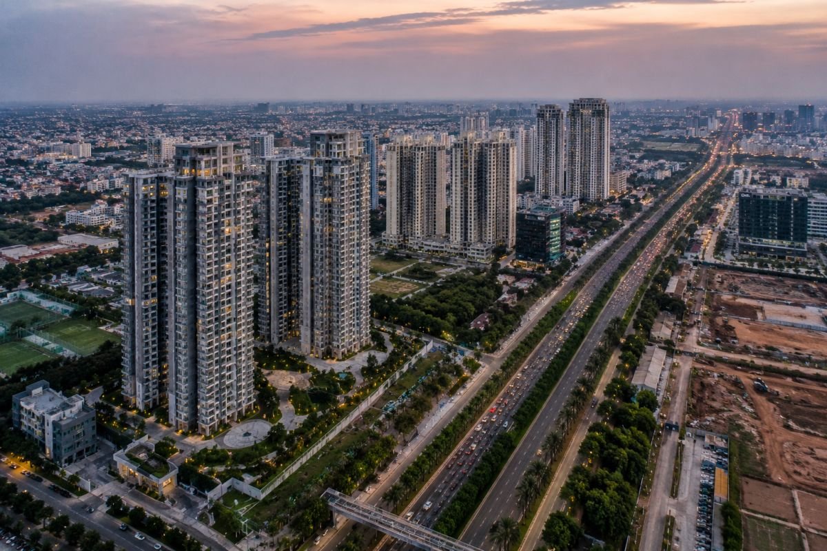 Aerial view of Sector 66 Gurgaon luxury corridor
