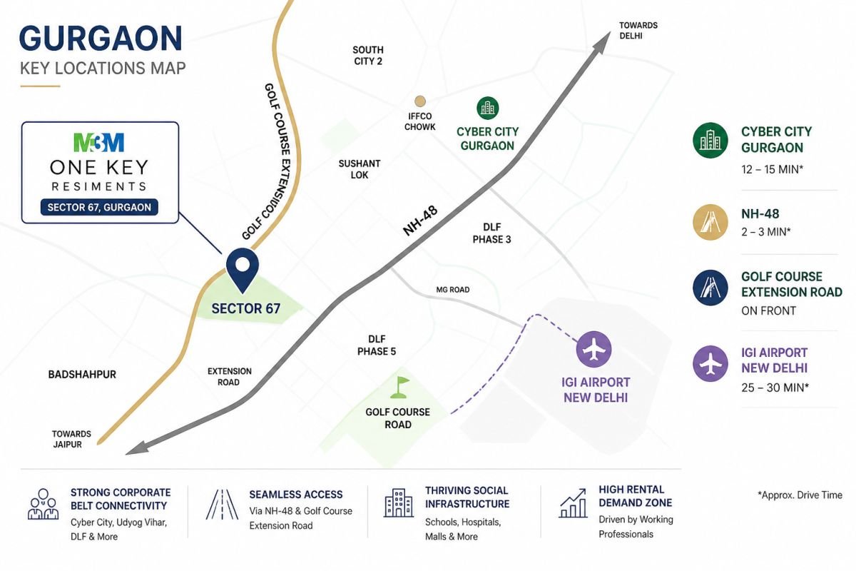Sector 67 Gurgaon map Golf Course Extension Road NH-48 Cyber City connectivity