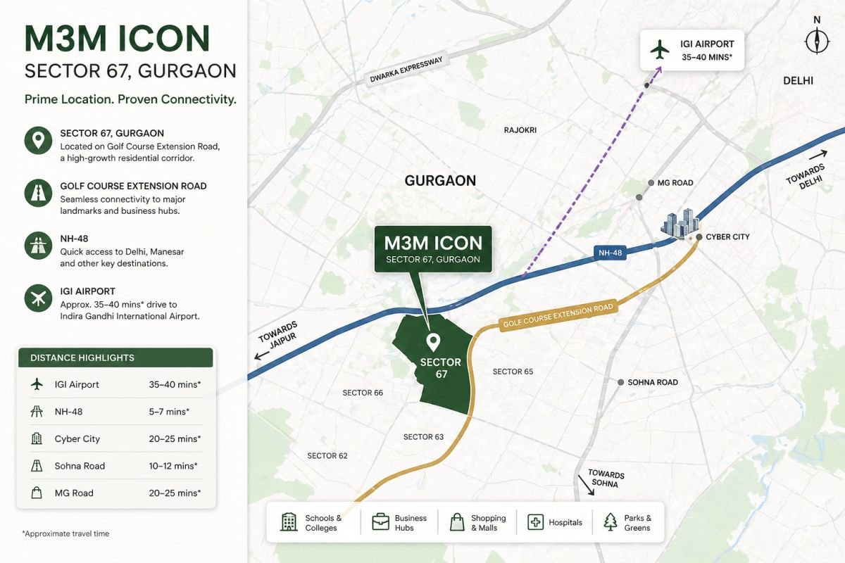 Sector 67 Gurgaon map Golf Course Extension Road connectivity NH-48 IGI Airport