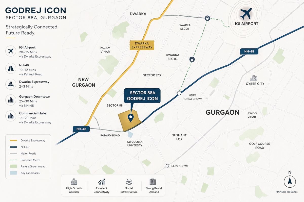 Sector 88A Gurgaon map Dwarka Expressway connectivity NH48 IGI Airport