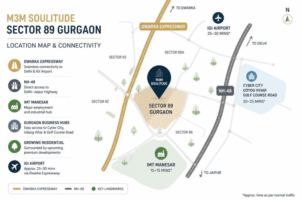 Sector 89 Gurgaon location map near Dwarka Expressway and NH-48