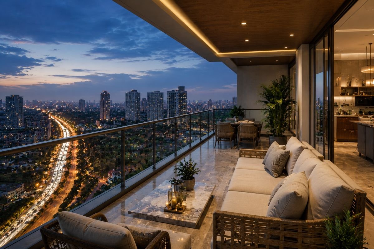 Large deck balcony in luxury apartment at Signature Global Titanium SPR
