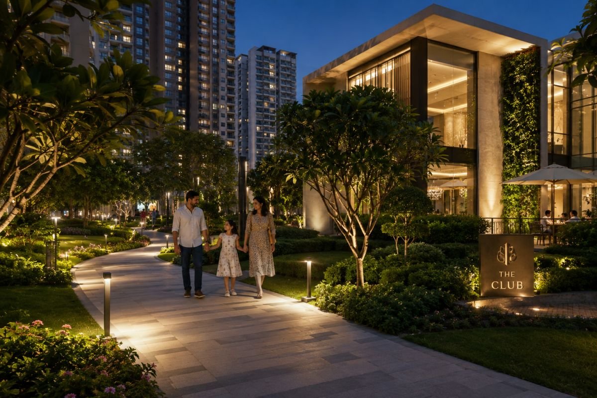 Family lifestyle and landscaped greens at Signature Global Titanium SPR Gurgaon