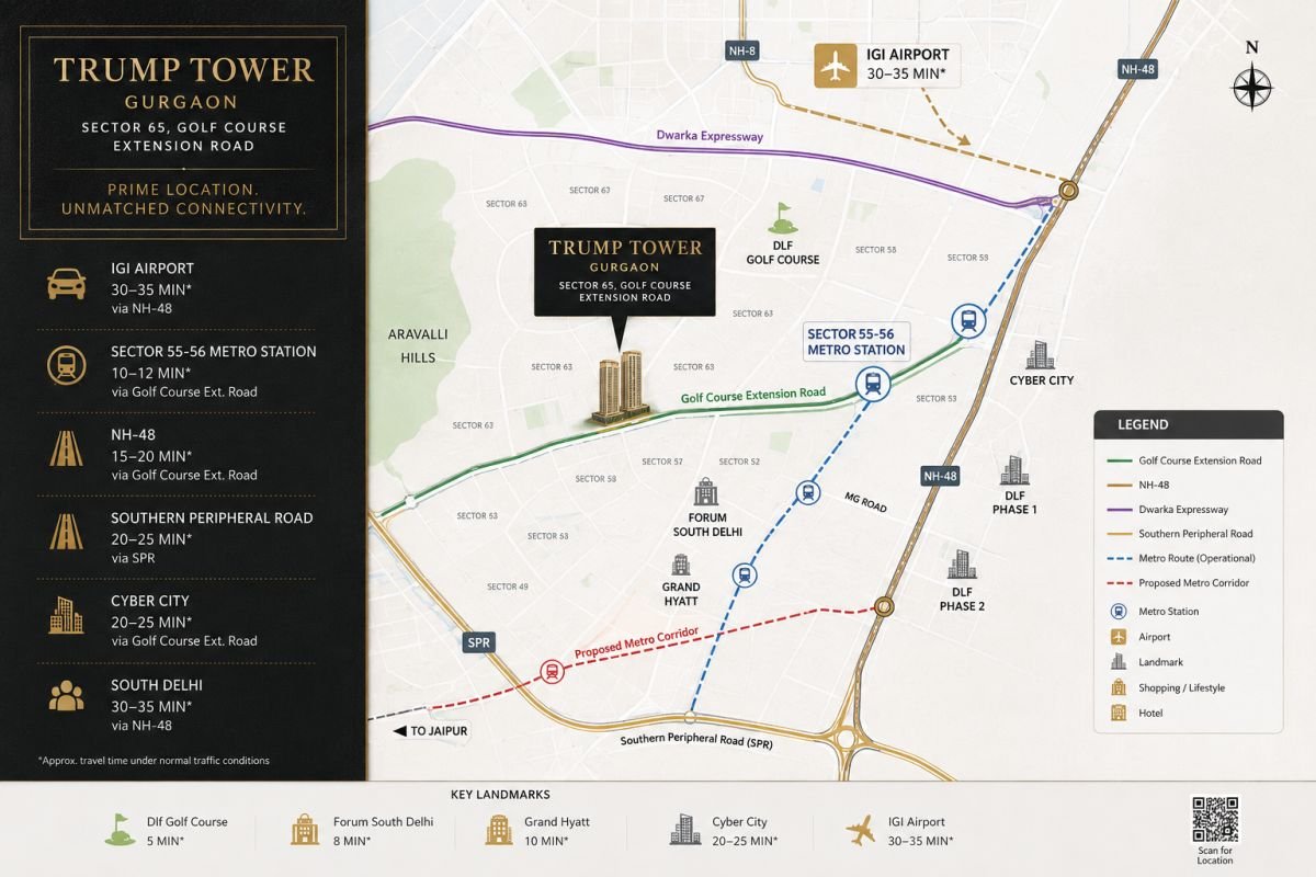 Trump Tower Gurgaon location and connectivity map
