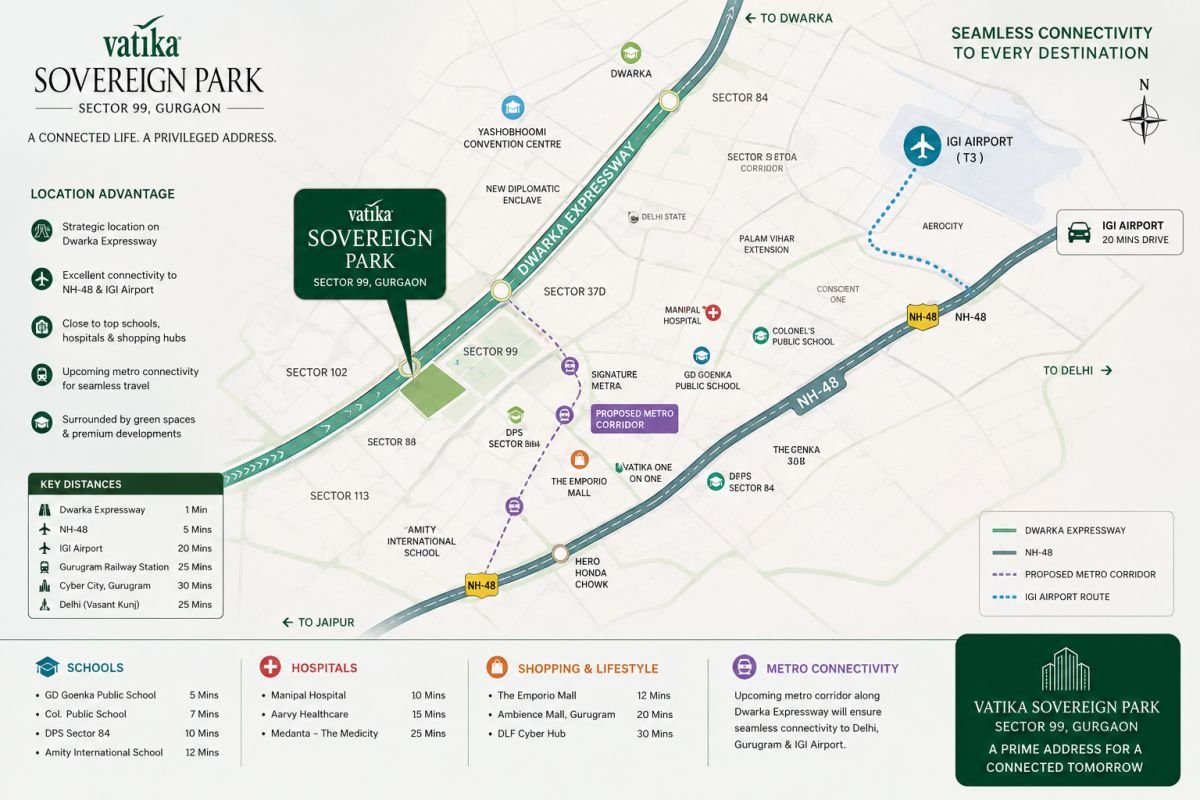 Vatika Sovereign Park location near Dwarka Expressway Gurgaon