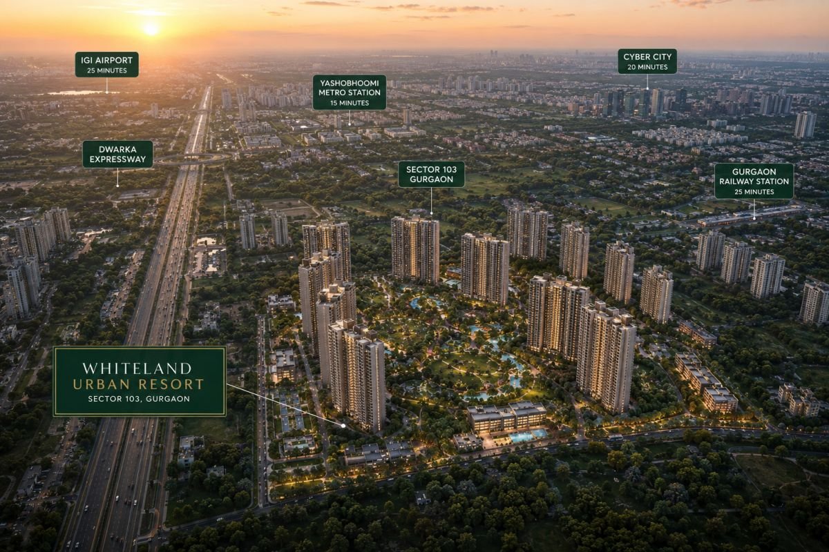 Aerial view of Whiteland Urban Resort on Dwarka Expressway