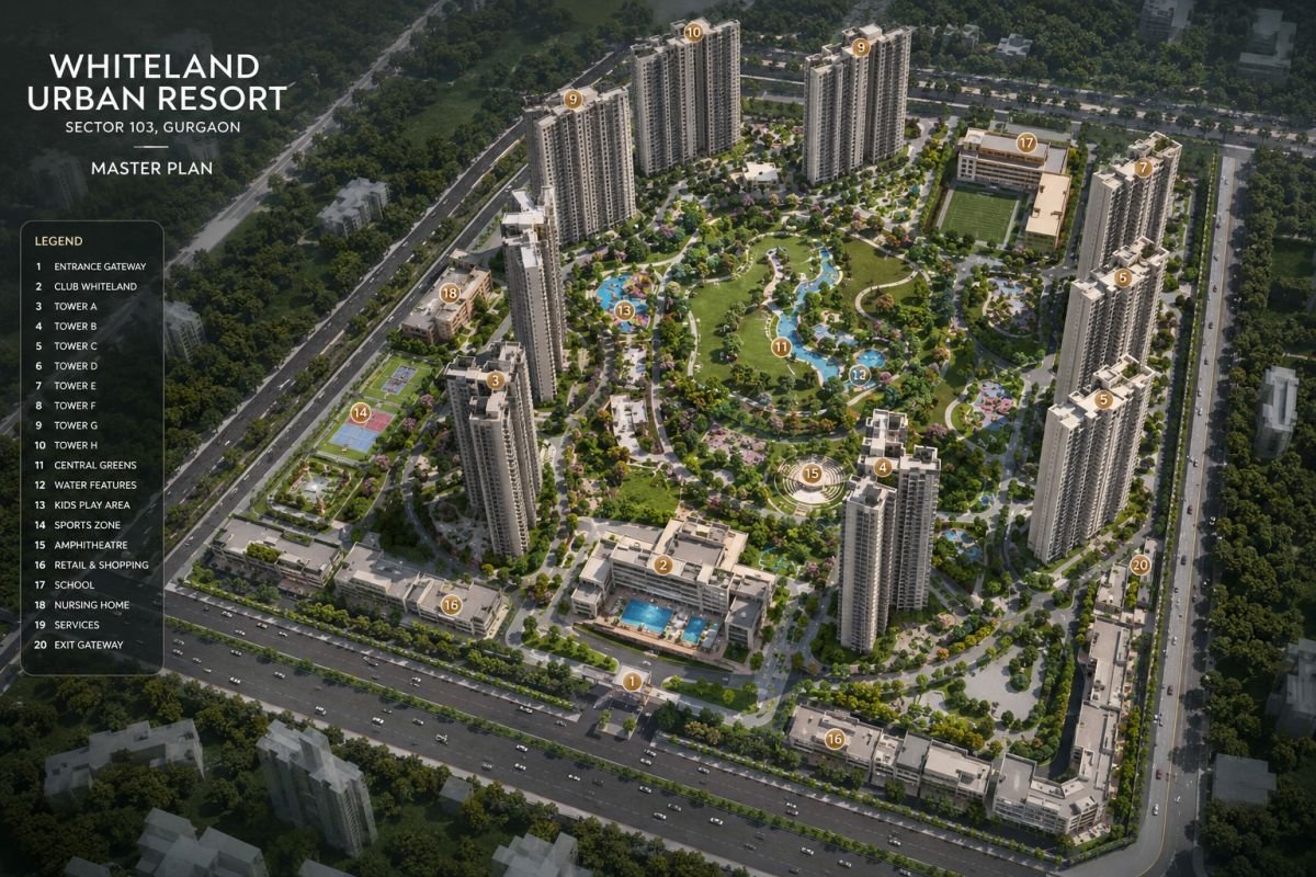 Whiteland Urban Resort master plan with landscaped open spaces
