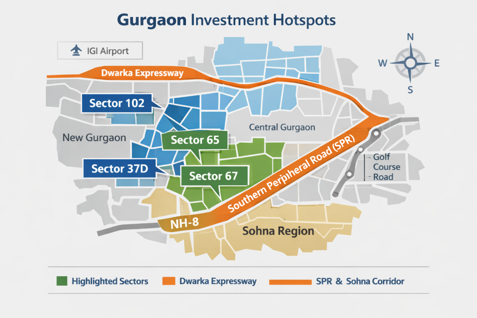 Best sector for plot investment in Gurgaon including Sector 67, 102 and SPR belt