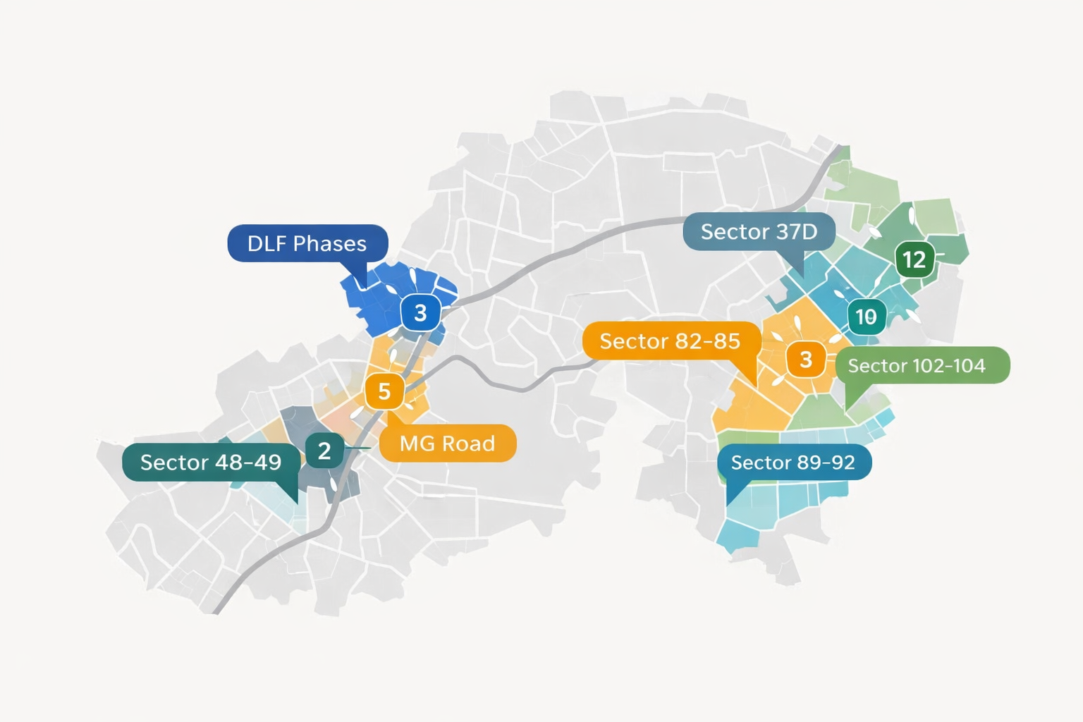 Best performing sectors in New and Old Gurgaon 2026 highlighted on map
