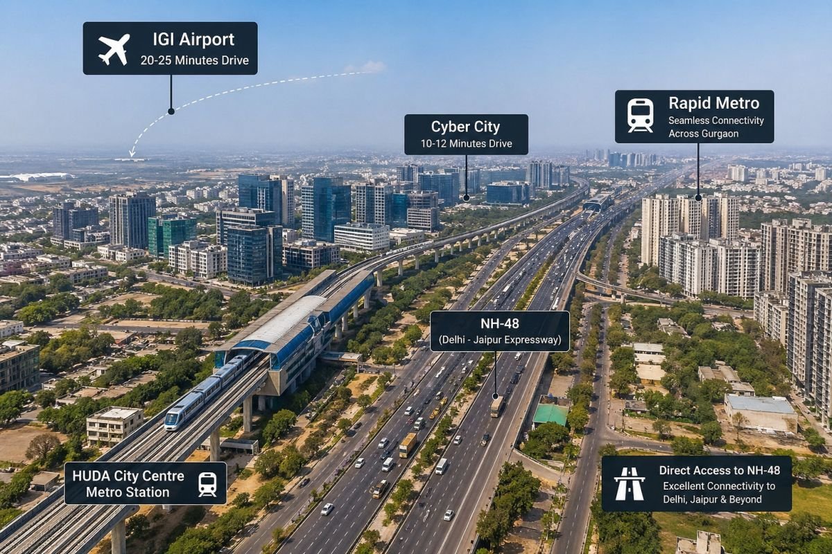 Birla Arika Sector 31 Gurgaon location connectivity NH-48 metro airport map