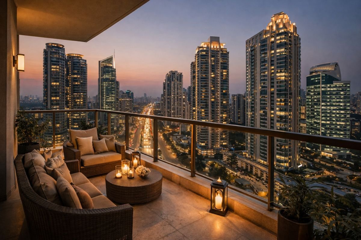 luxury branded residence lifestyle evening balcony gurgaon skyline view