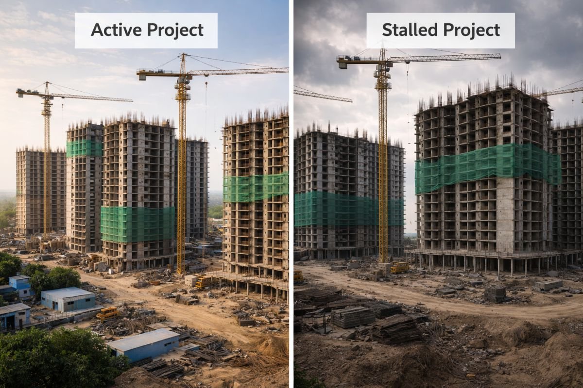 strong builder ongoing construction progress vs stalled project comparison