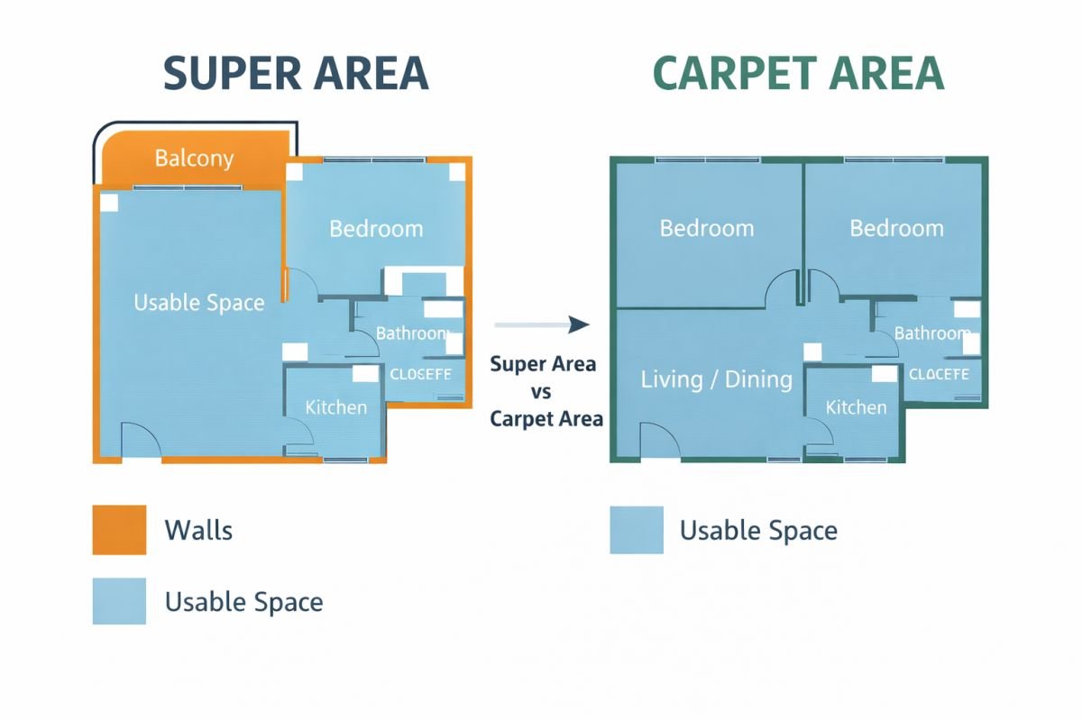 Carpet area vs super area comparison in luxury apartment Gurgaon